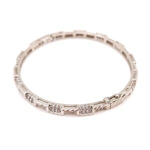 Silver Tone CZ Hinged Bracelet – Vintage Pavé Stackable Bangle Elegant Jewelry